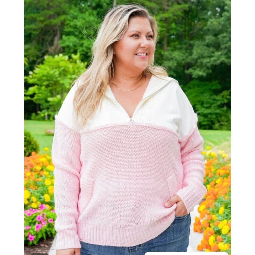 Womens Color Block Long Sleeve Half Zip Sweater 2x/3x